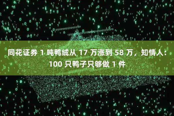 同花证券 1 吨鸭绒从 17 万涨到 58 万，知情人：100 只鸭子只够做 1 件