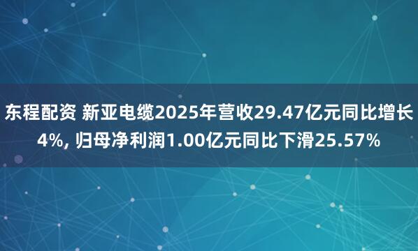 东程配资 新亚电缆2025年营收29.47亿元同比增长4%, 归母净利润1.00亿元同比下滑25.57%
